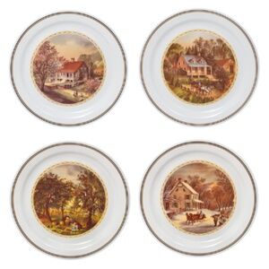 Corelle by Corning Plates – Vintage Americana Homestead Scenes (Set of 4)